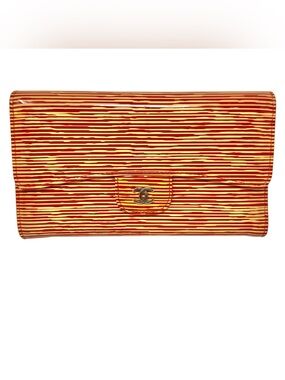 ✨🛍️ Chanel Red and Gold Stripe Patent Flap Wallet